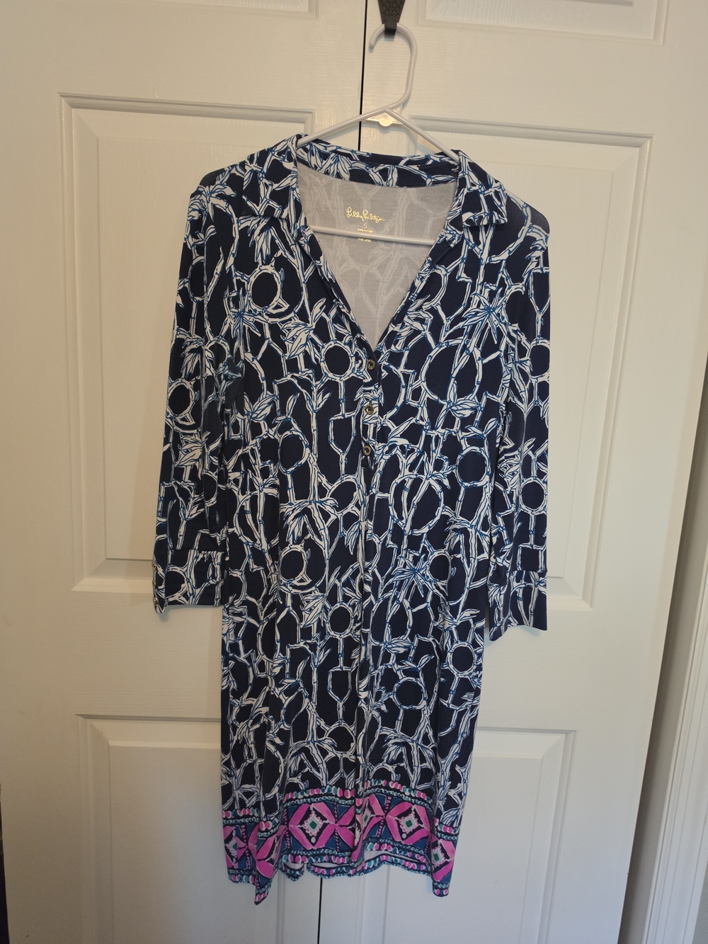 Lilly Pulitzer Navy Rope Print Swim Cover-Up Dress - Pink Trim